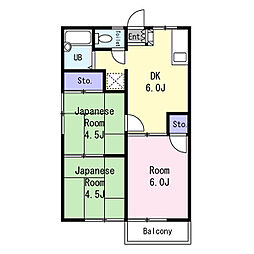 コーポエツコI 2階3DKの間取り