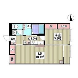 ベガI 2階1LDKの間取り
