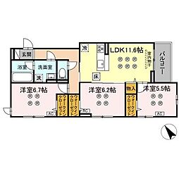 D-KISARIA　WII 2階3LDKの間取り
