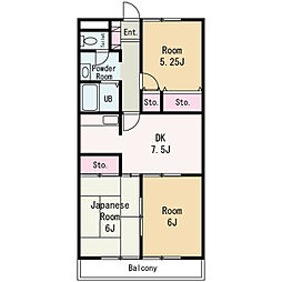 サンライズ苅込 3階3DKの間取り