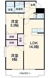 サン・ルーチェ 2階2LDKの間取り