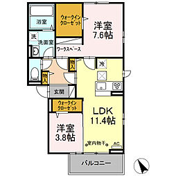 ラッフィナートプラシード 1階2LDKの間取り