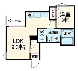 名古屋市営鶴舞線 上小田井駅 徒歩13分の賃貸アパート 1階1LDKの間取り