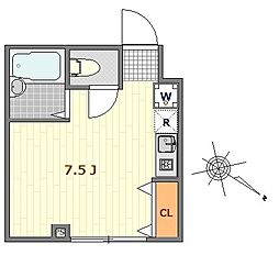 アリエスビル 3階ワンルームの間取り