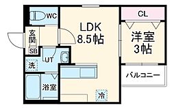 Delica Felicia植田 3階1LDKの間取り