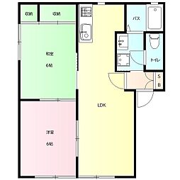 アムールC 1階2LDKの間取り
