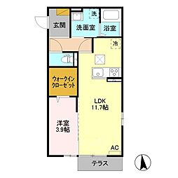 グランセ 1階1LDKの間取り