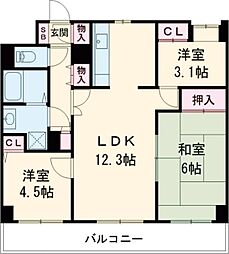 ドミールエムエス 3階2SLDKの間取り