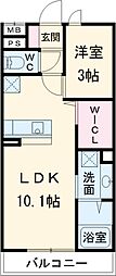 クレイドル 1階1LDKの間取り