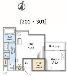 ラ・ソラリス 3階1DKの間取り