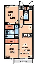 (仮称)上連雀5丁目賃貸住宅 101 1階2LDKの間取り