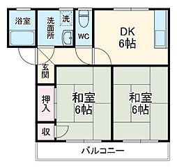 JR東海道本線 豊橋駅 バス16分 才ノ神下車 徒歩3分の賃貸アパート 2階2DKの間取り