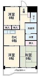 エスポワール長久手 3階2LDKの間取り