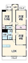 豊橋鉄道渥美線 高師駅 徒歩17分の賃貸マンション 1階3LDKの間取り