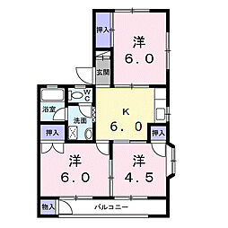 ツインハイツＡ 1階3Kの間取り