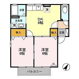 ミルキーウェイ　Ｂ 2階2DKの間取り