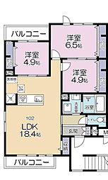 つくばエクスプレス 流山おおたかの森駅 徒歩17分の賃貸アパート 1階3LDKの間取り