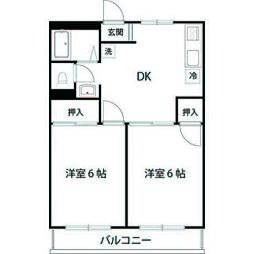 ニュークレセントビルＡ 2階2DKの間取り