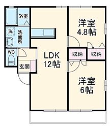 カイベールＢ 1階2LDKの間取り