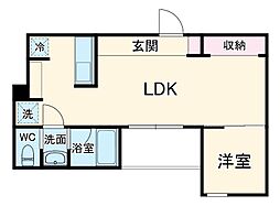 シーンプラス京王多摩川 2階1LDKの間取り