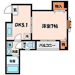 ラ・フィーネ 2階1DKの間取り
