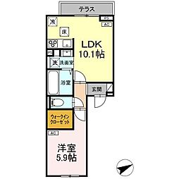 D-comodo関前 2階1LDKの間取り