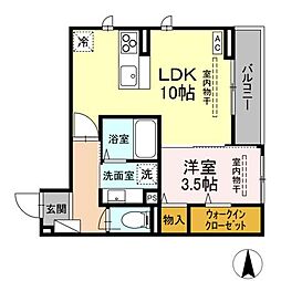 (仮)D-ROOM中央市成島PJ 1階1LDKの間取り
