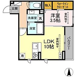 (仮)D-ROOM中央市成島PJ 2階1LDKの間取り