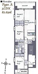 スプランディット品川DUE 301 3階3LDKの間取り