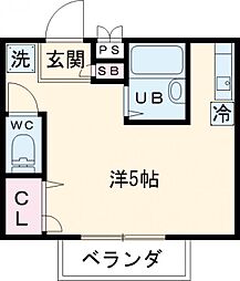 ボヌールあさひ 103 1階ワンルームの間取り
