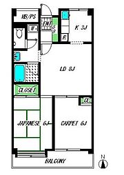 フォレスト中野 1階2LDKの間取り