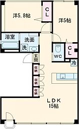 森村ビル 4階2LDKの間取り