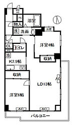 バームハイツ五反野 3階2LDKの間取り