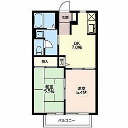 パークハイツ東宮A 2階2DKの間取り