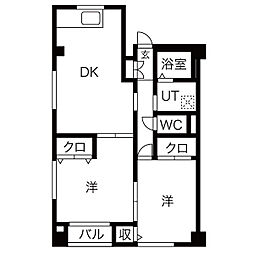 東武桐生線 藪塚駅 4.9kmの賃貸マンション 2階2DKの間取り