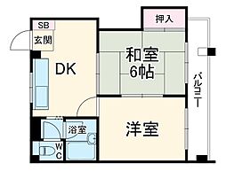 川口朝日第6つくしマンション 302 3階2DKの間取り