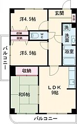 レピドール福田I 5階3DKの間取り