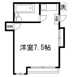 いなばハイツ 2階ワンルームの間取り