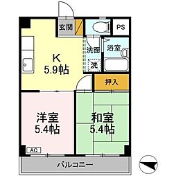 ハートリーフレジデンス 2階2Kの間取り