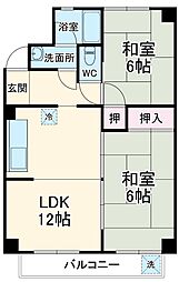 杉浦ハイツ 3階2LDKの間取り