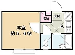 クレール中野 2階1Kの間取り