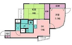 メゾンランヴィーヌ 6階2DKの間取り