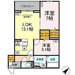 ＣＬＡＳＳＥＵＭ都賀 2階2LDKの間取り