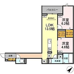 ＣＬＡＳＳＥＵＭ都賀 3階2LDKの間取り