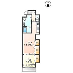 ミカーサ八木町 10階1LDKの間取り