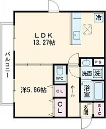 アゼリア 1階1LDKの間取り