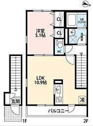 京王線 八幡山駅 徒歩20分の賃貸アパート 2階1LDKの間取り