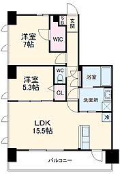 パルテール習志野 8階2LDKの間取り