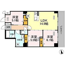 カスタリア西船橋II 5階3LDKの間取り