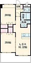 ＬｕｌｕＯＨＡＮＡ 2階2LDKの間取り